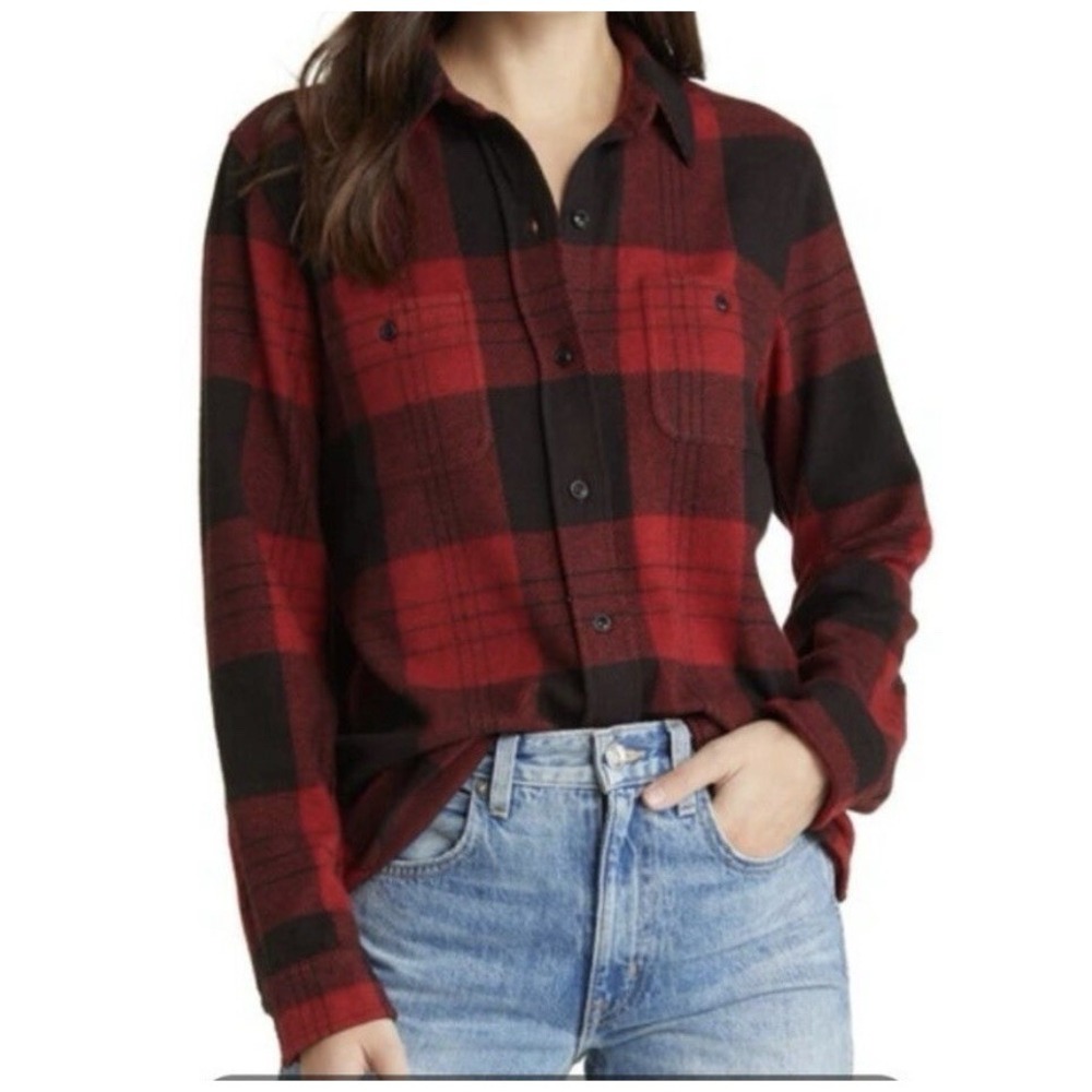 Faherty Orchard House‎ Plaid Legend Sweater Shirt Red & Black Size M Shacket